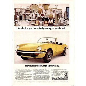 1973 Triumph Spitfire 1500 Convertible Vintage Print Ad Trophy Shelf Wall Art
